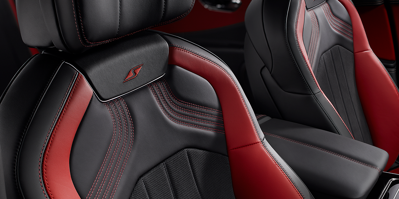 Bentley Manila Bentley Flying Spur S seat in Beluga black and \hotspur red hide with S emblem stitching