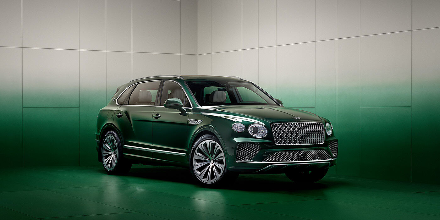 Bentley Manila Bentley Bentayga Extended Wheelbase SUV in Light Emerald green paint front three quarter in green grey room