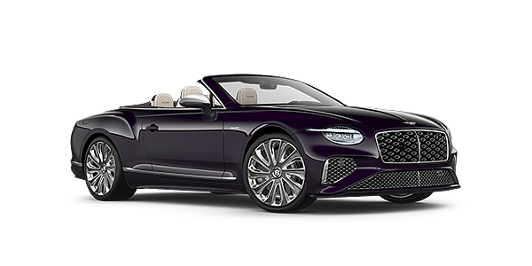 Bentley Manila Bentley New Continental GTC Mulliner convertible front three quarter view in Damson paint with 22 inch Mulliner painted and polished wheel