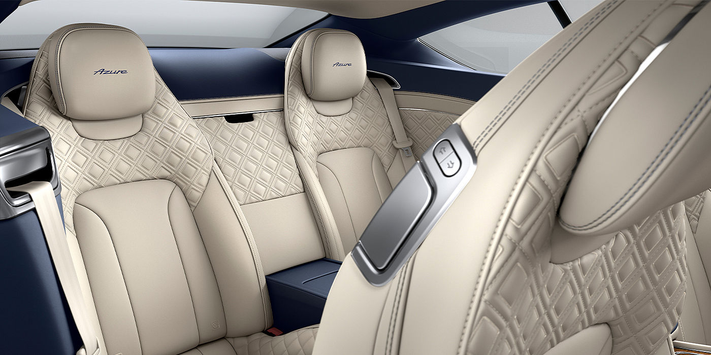 Bentley Manila Bentley Continental GT Azure coupe rear interior in Imperial Blue and Linen hide