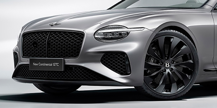 Bentley Manila New Bentley Continental GTC bonnet in Silverlake paint and Black Specification, featuring black 22 inch ten spoke wheels and black matrix grille and exterior finishes